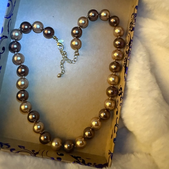Roma Brown And Gold Faux Pearl Necklace - Picture 8 of 10